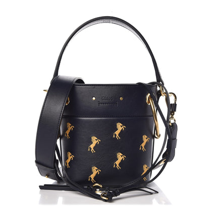 Chloe Smooth Calfskin Little Horses Embroidered Mini Roy Bucket Bag Full Blue 1 of 8