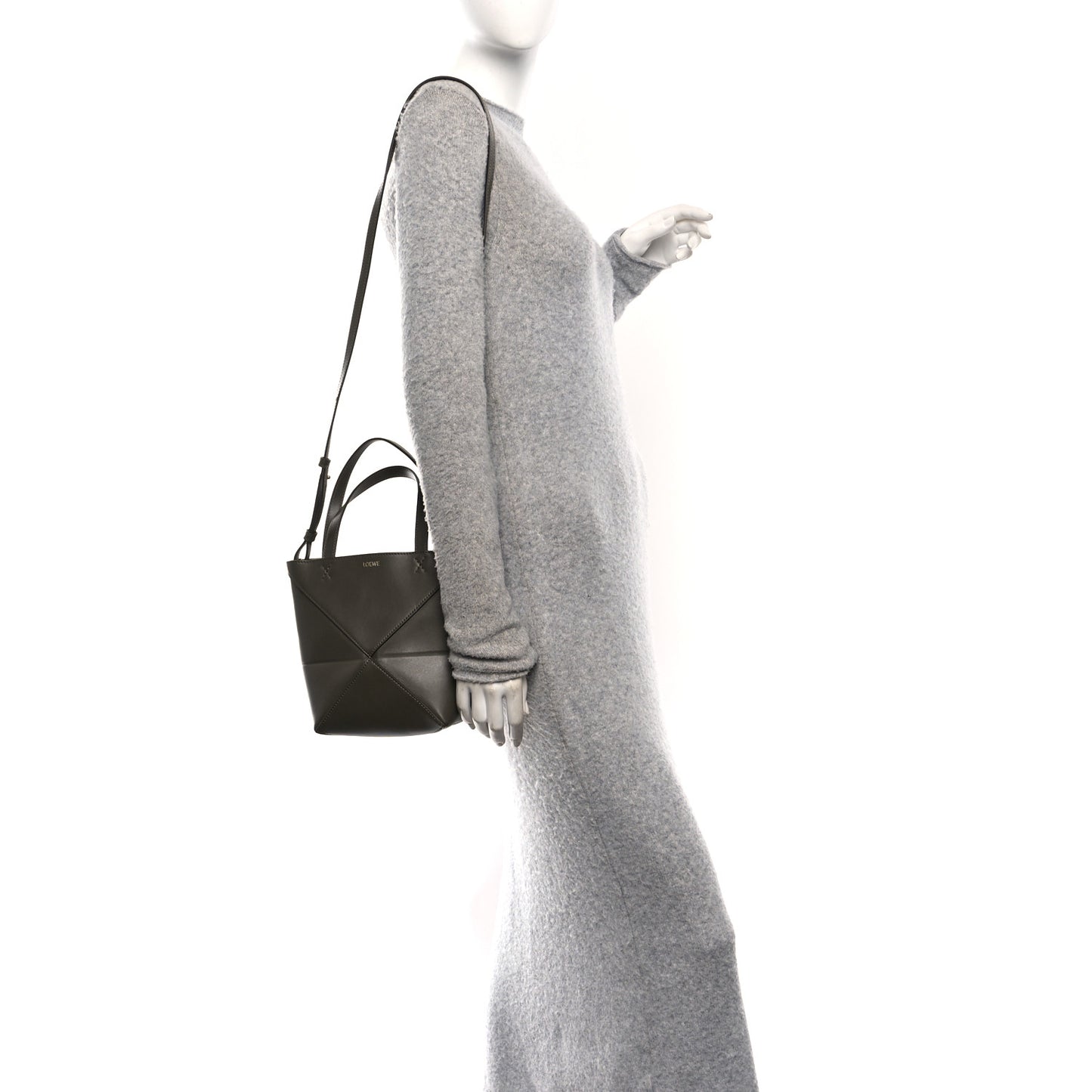 Shiny Calfskin Mini Puzzle Fold Tote Dark Khaki
