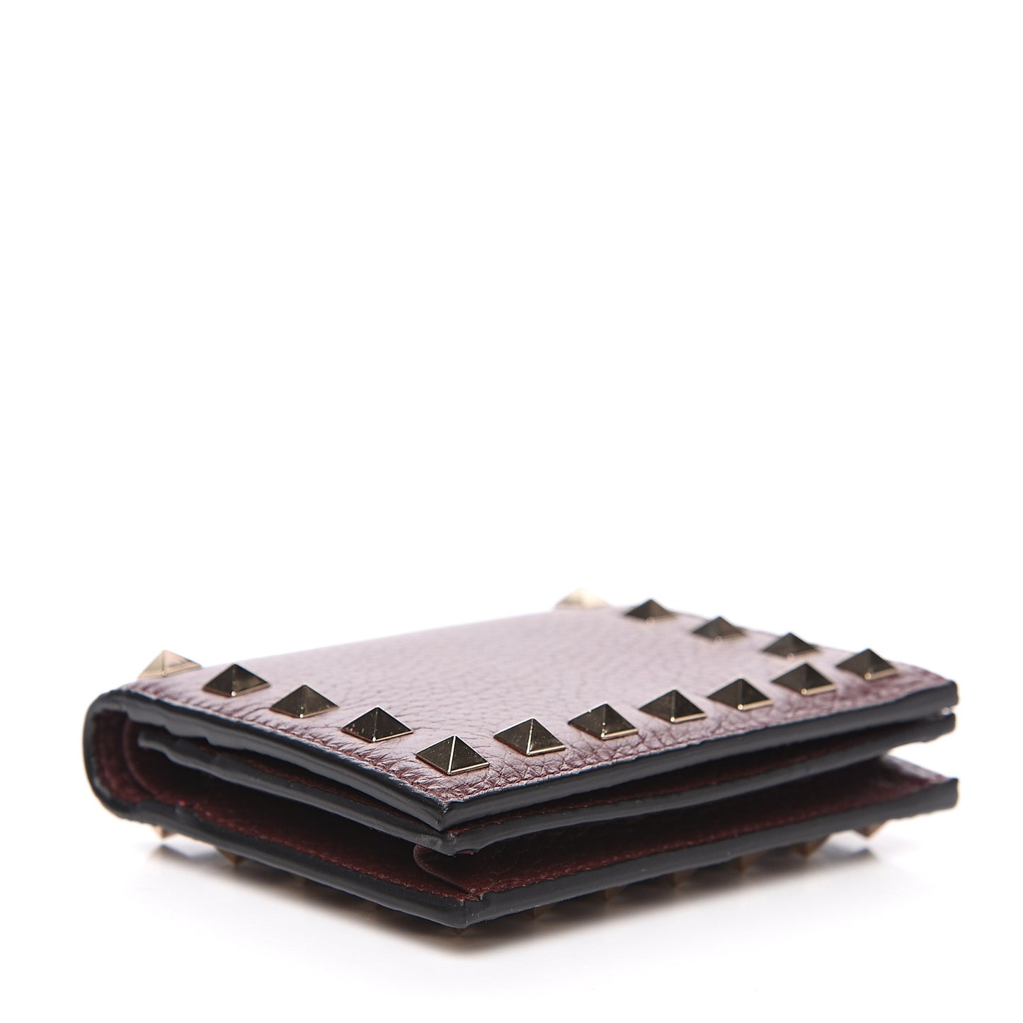 Pebbled Calfskin Rockstud French Flap Wallet Rubin