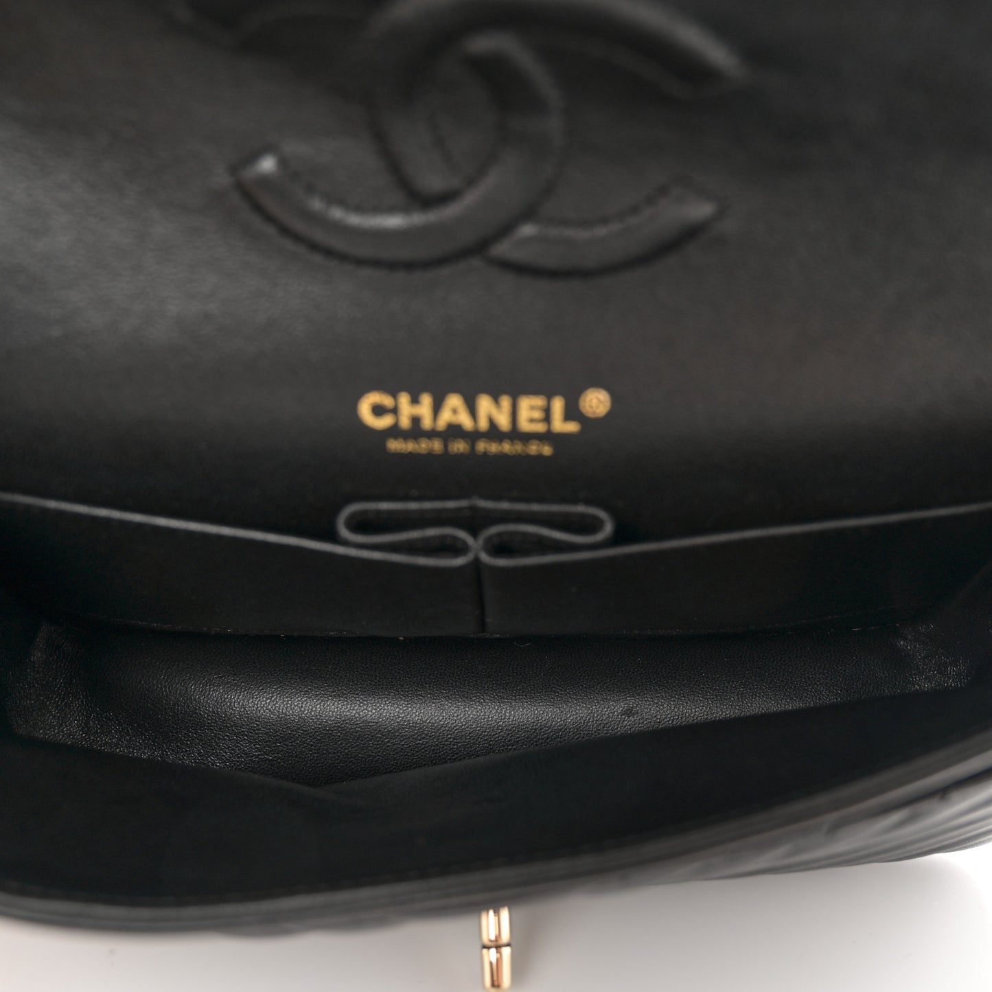 Lambskin Chevron Quilted Medium Double Flap Black
