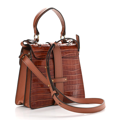 Chloe Calfskin Crocodile Embossed Small Aby Day Shoulder Bag Sepia Brown 3 of 10