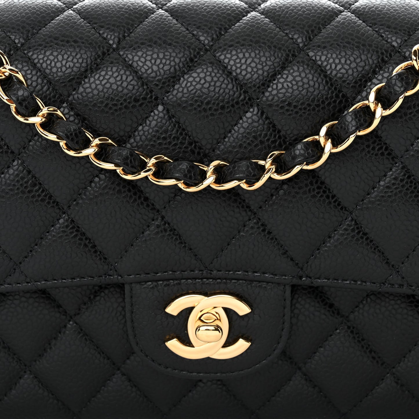 Caviar Quilted Medium Double Flap Black