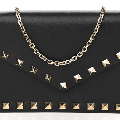 Valentino Garavani Vitello Rockstud Envelope Wallet on Chain Black 7 of 10