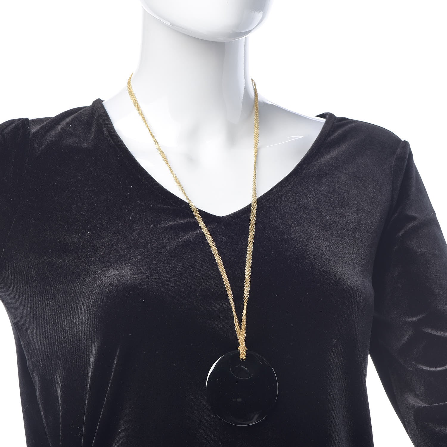 Tiffany 18K Yellow Gold Black Jade Elsa Peretti Pendant Necklace 2 of 6