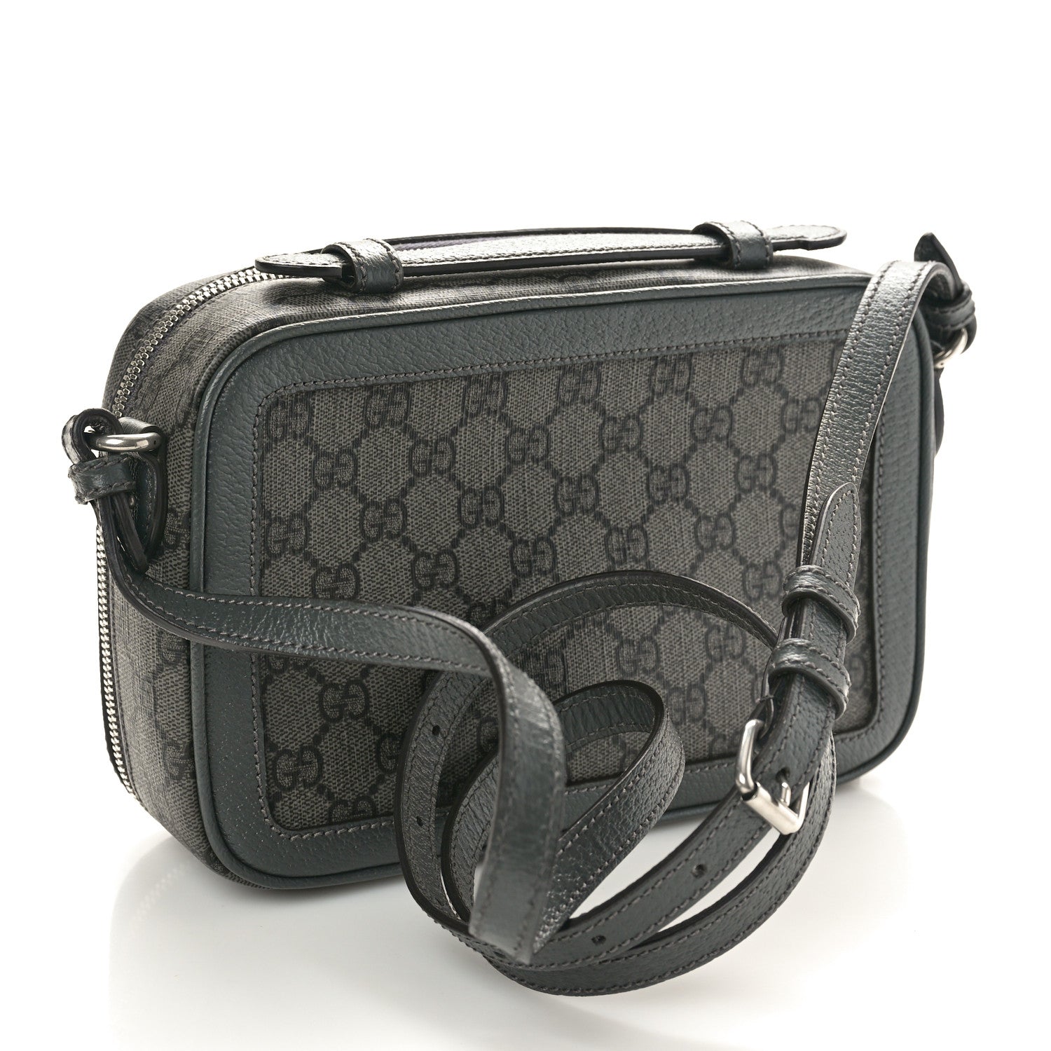Gucci GG Supreme Monogram Textured Dollar Calfskin Small Ophidia Top Handle Shoulder Grey Black Graphite Grey 3 of 10