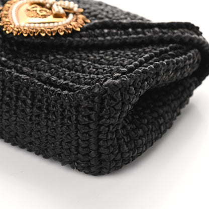 Dolce & Gabbana Raffia Woven Devotion Envelope Shoulder Bag Black 9 of 9
