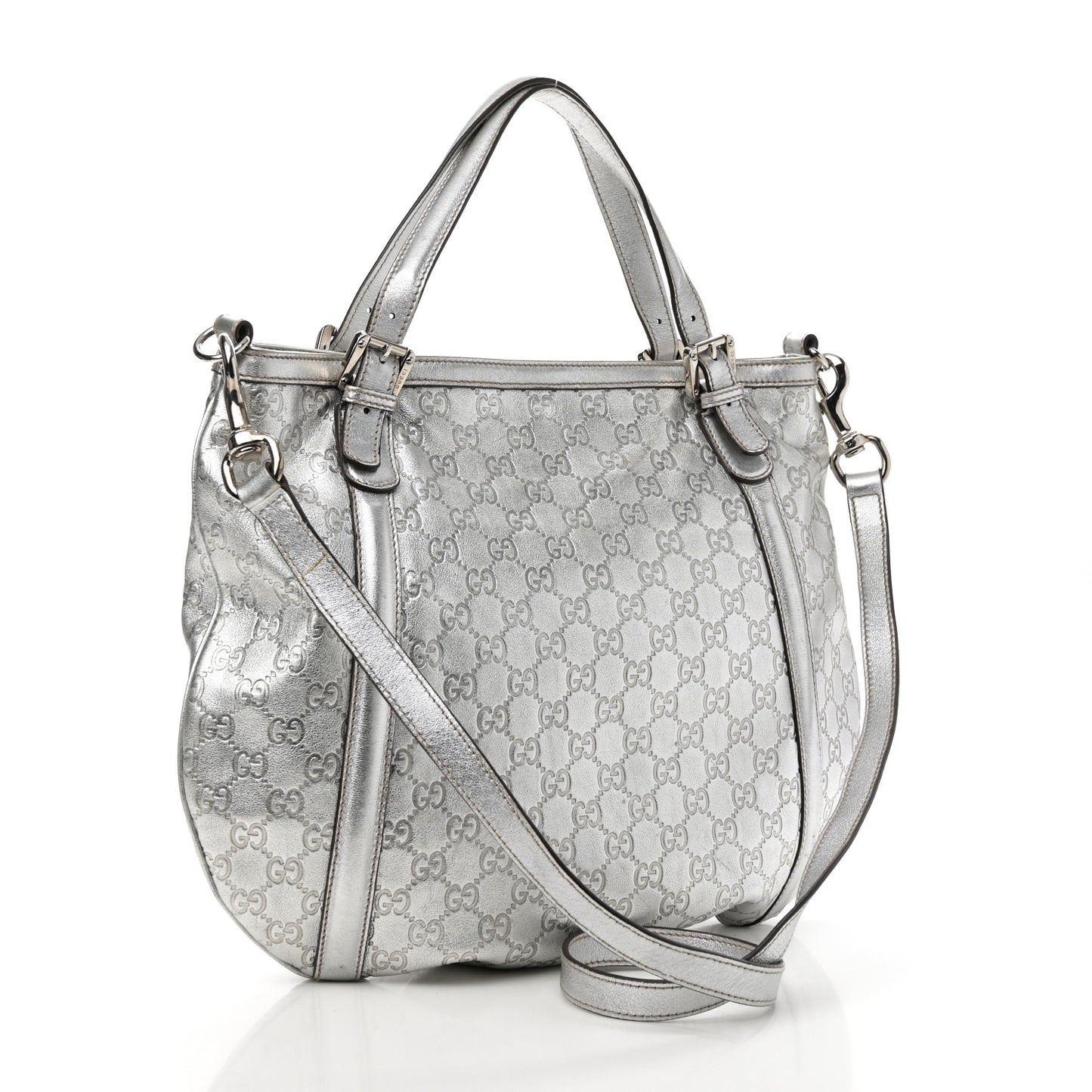 Metallic Guccissima Medium Britt Tote Silver