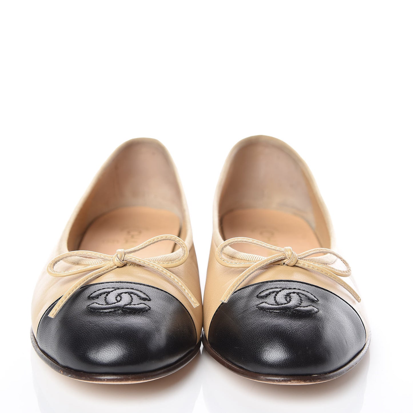 Lambskin Cap Toe CC Ballerina Flats 39 Beige Black