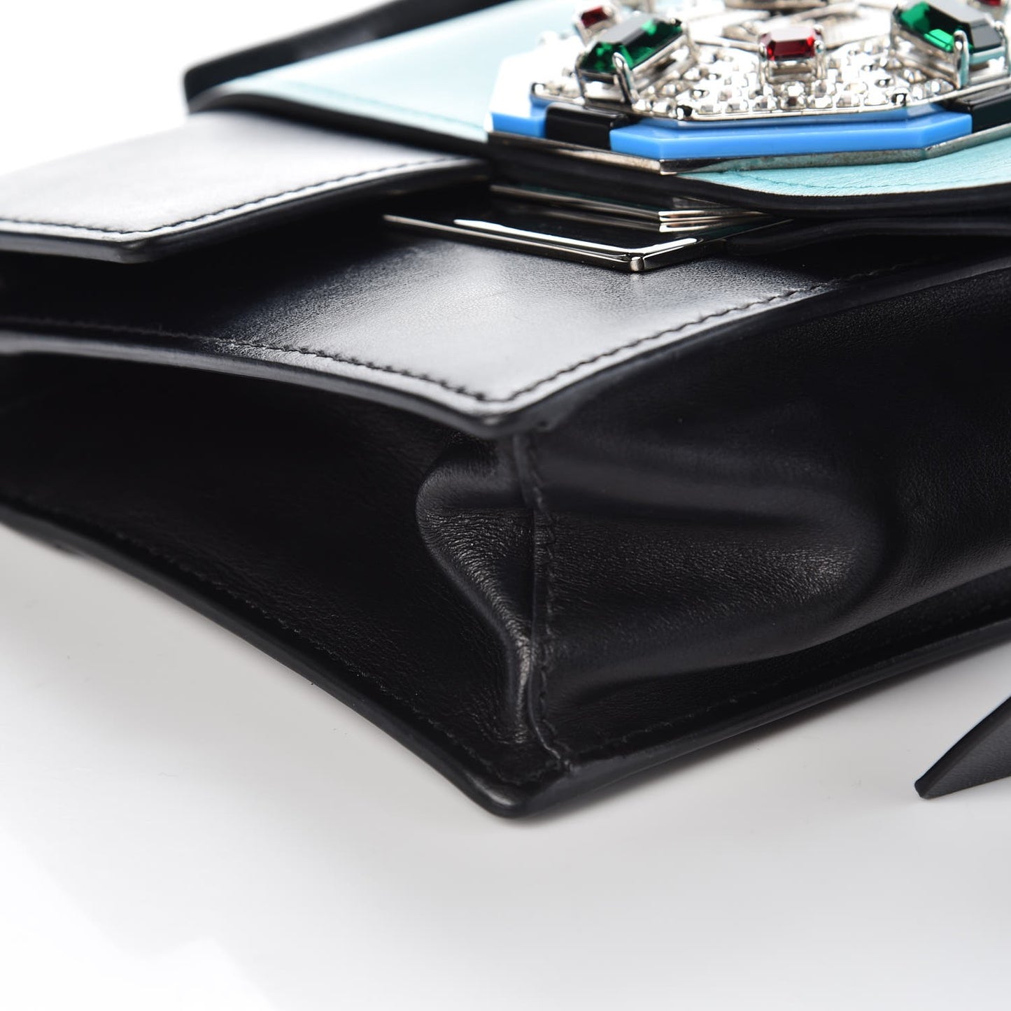 City Calf Crystal Embellished Ribbon Bag Nero Black Jade