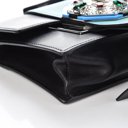 Prada City Calf Crystal Embellished Ribbon Bag Nero Black Jade 10 of 14
