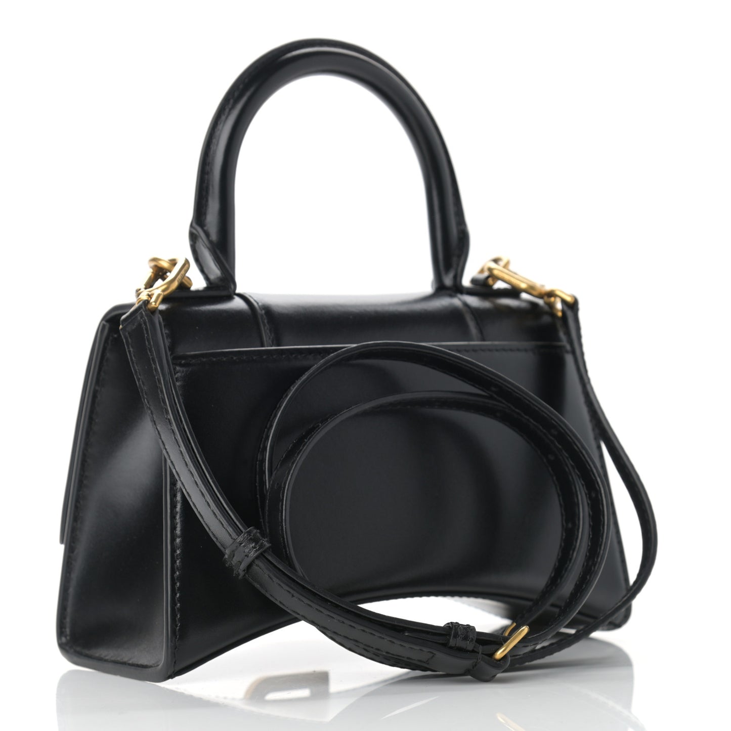 Shiny Box Calfskin Hourglass Top Handle Bag XS Black