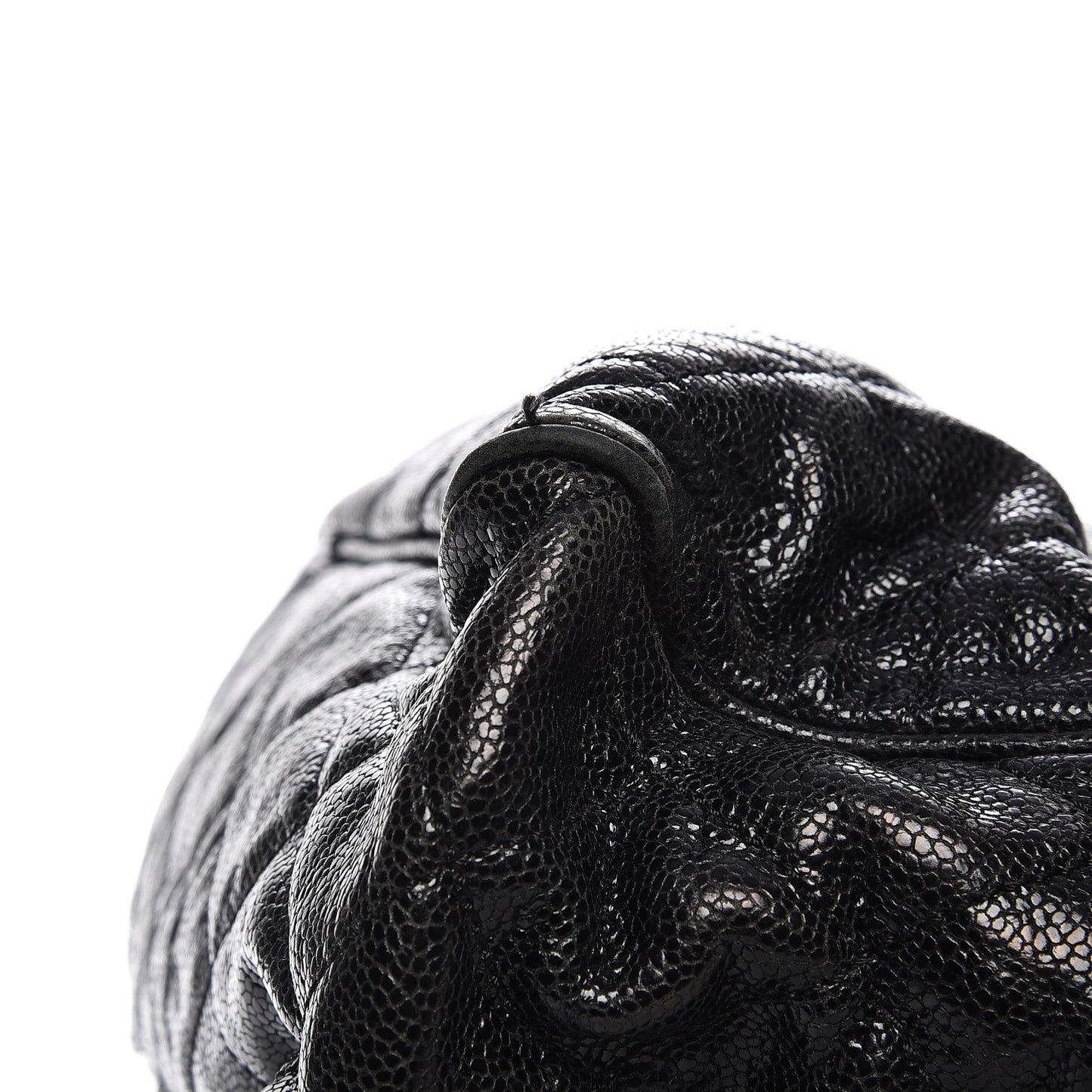Crumpled Grained Calfskin Quilted Large Shiva Flap Black