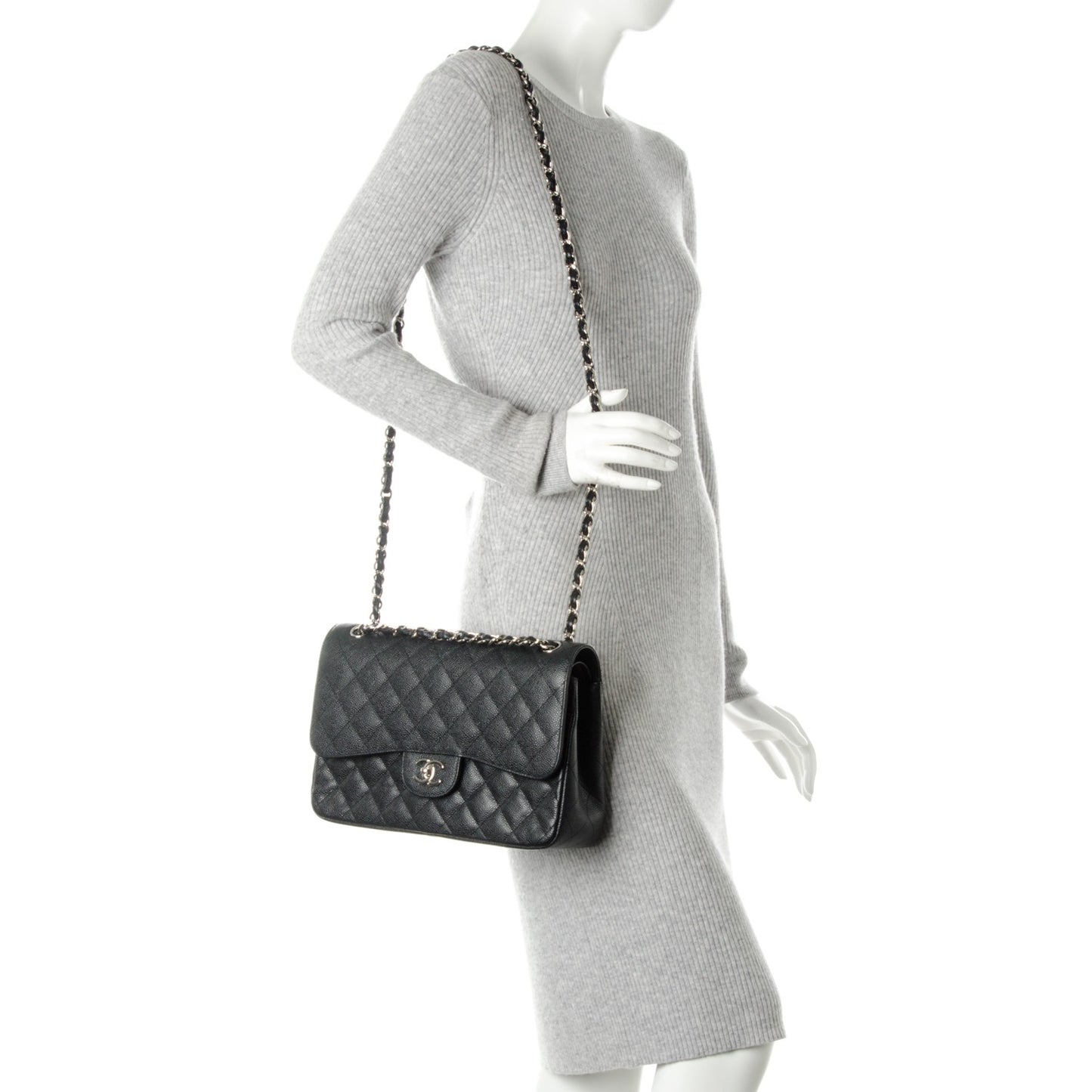 Caviar Quilted Jumbo Double Flap Black