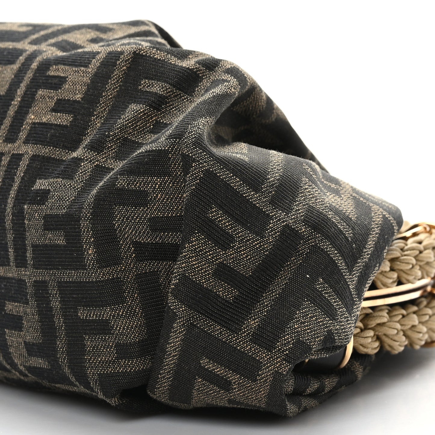 Fabric Jacquard FF Braided Shell Clutch Tobacco