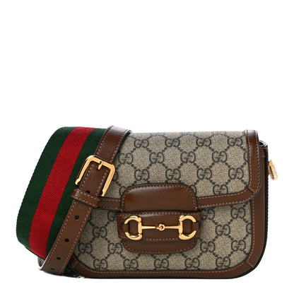 Gucci GG Supreme Monogram Web Mini Horsebit 1955 Shoulder Bag Beige Brown Sugar 1 of 14
