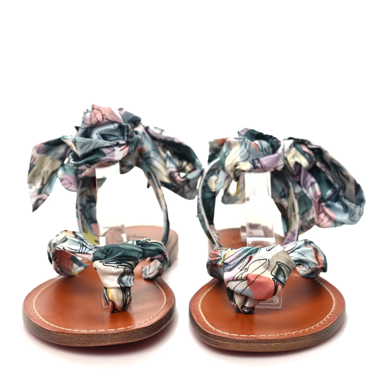 Christian Louboutin Crepe Satin Niloo Du Desert Flat Sandals 40 Multi Lin 2 of 8
