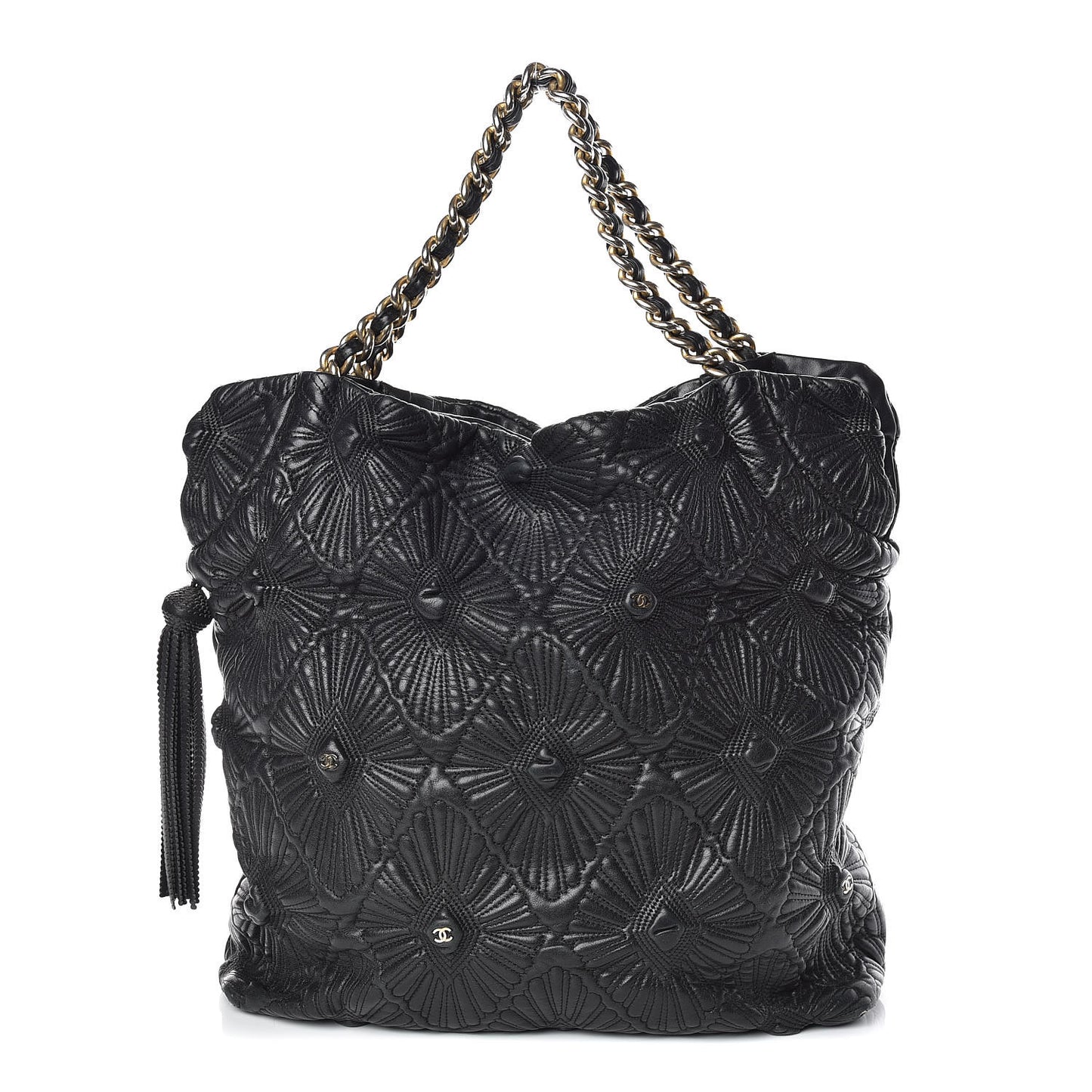 Calfskin Embroidered Ca D'Oro Tote Black