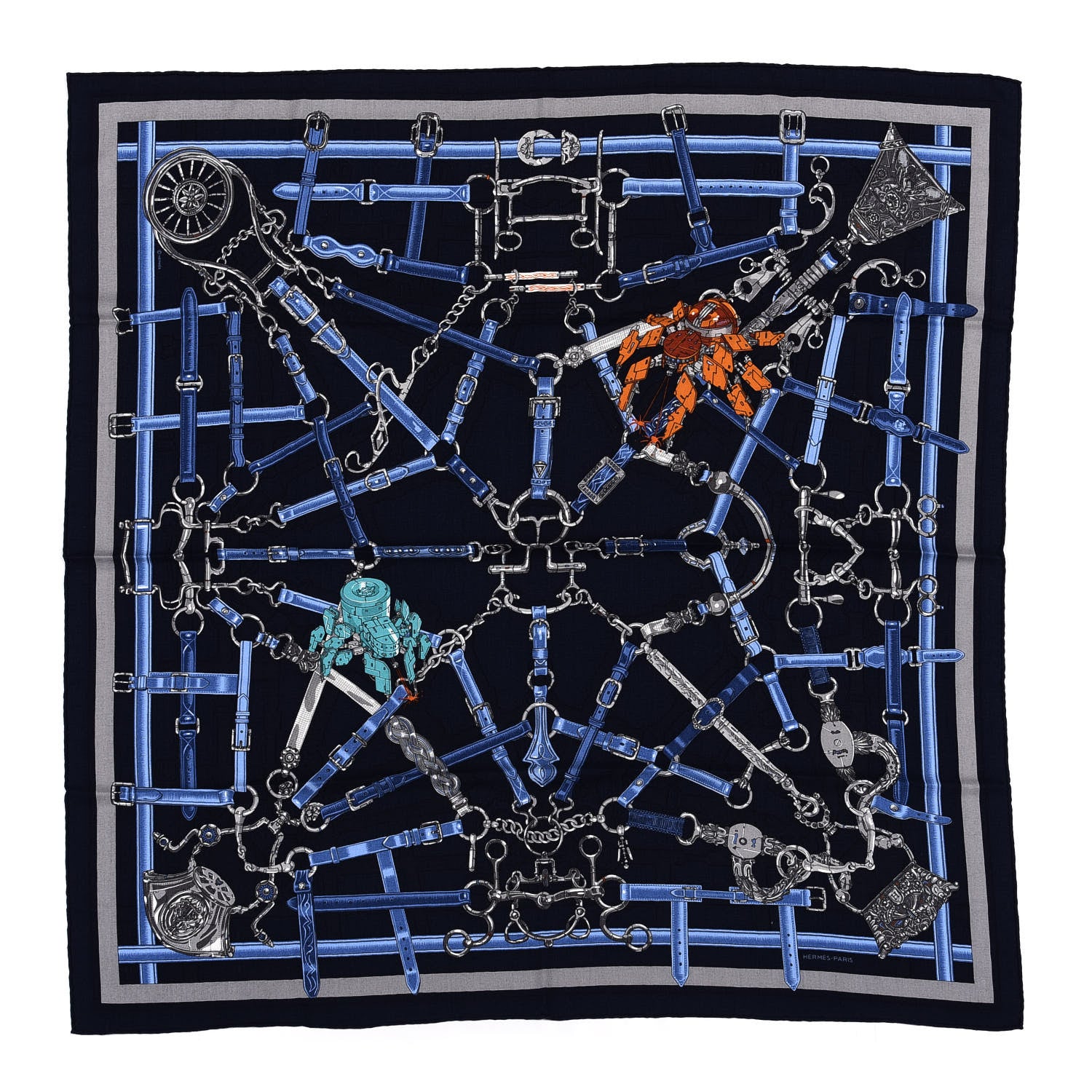 Hermes Cashmere Silk Flamboyant Web Scarf 100 Marine Anthracite 1 of 4