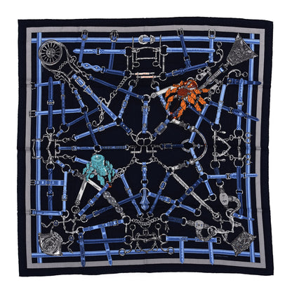 Hermes Cashmere Silk Flamboyant Web Scarf 100 Marine Anthracite 1 of 4