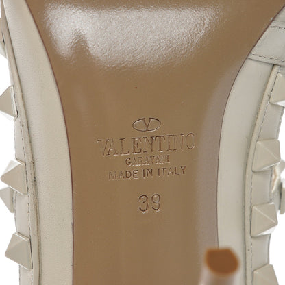 Valentino Garavani Calfskin Lacquered Monochrome Rockstud Ankle Strap 100mm Pumps 39 Ivory 7 of 7