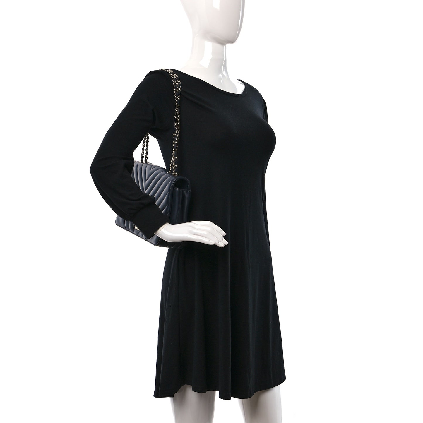 Calfskin Chevron Quilted Medium Statement Flap Black
