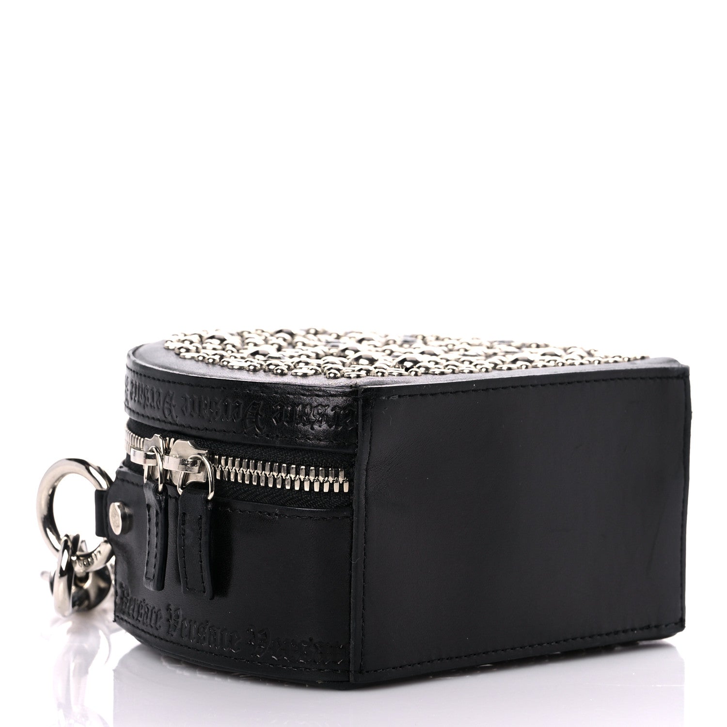 Versace Calfskin Crystal Studded Round Bag Black 4 of 12