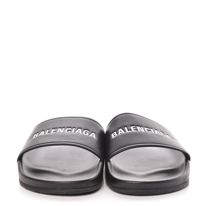 Balenciaga Nappa Logo Pool Slide Sandals 41 Black White 2 of 10