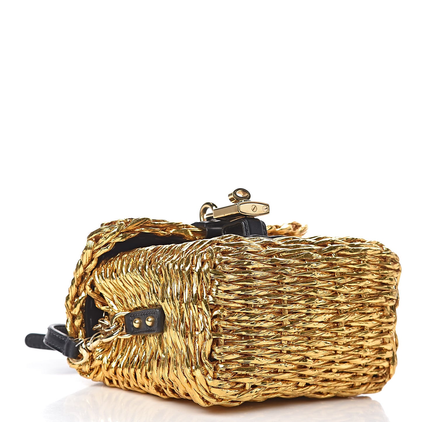 Metallic Coated Woven Raffia Shoulder Bag Gold