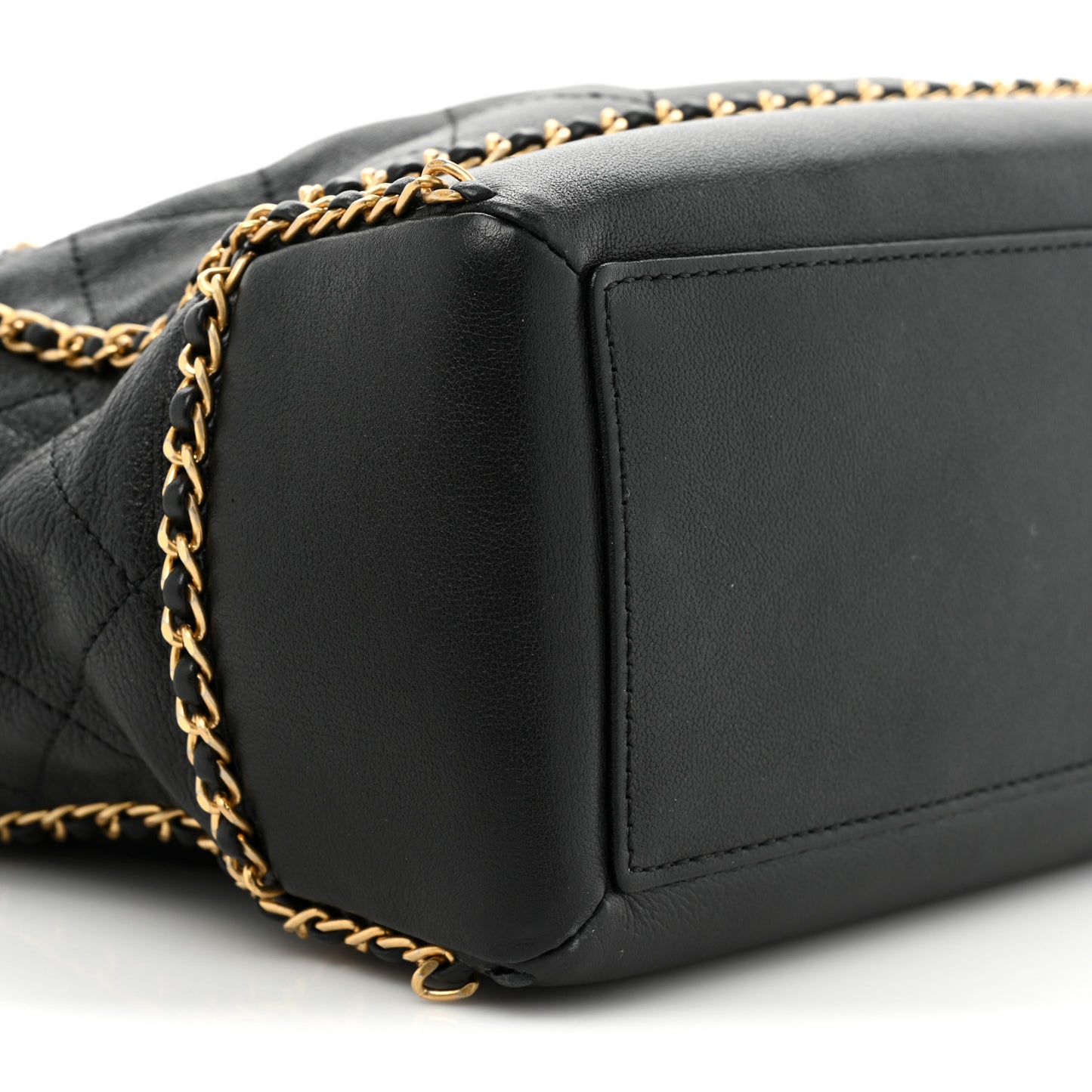 Calfskin Quilted Chain Lines Shopping Tote Black