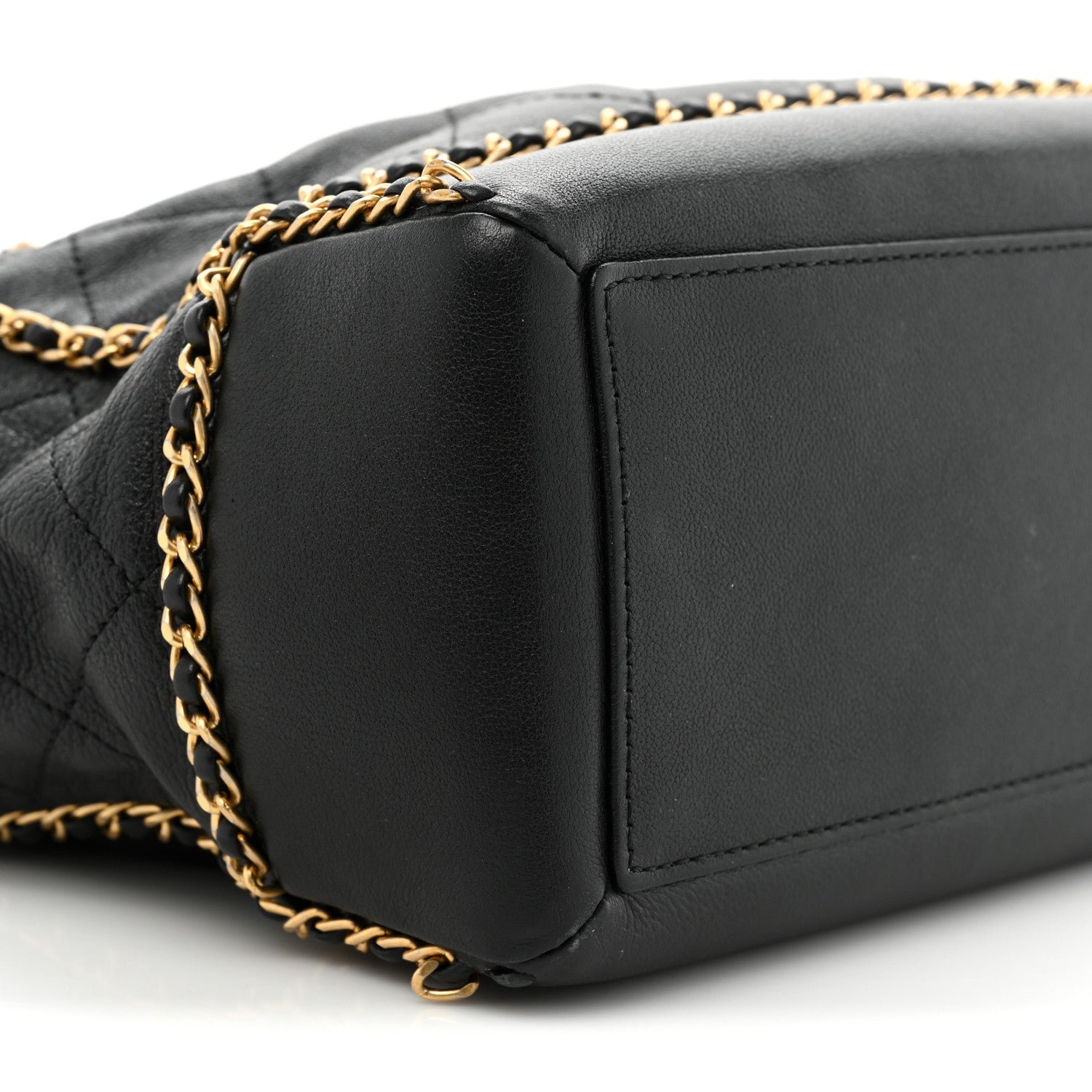 Chanel Calfskin Quilted Chain Lines Shopping Tote Black 9 of 15