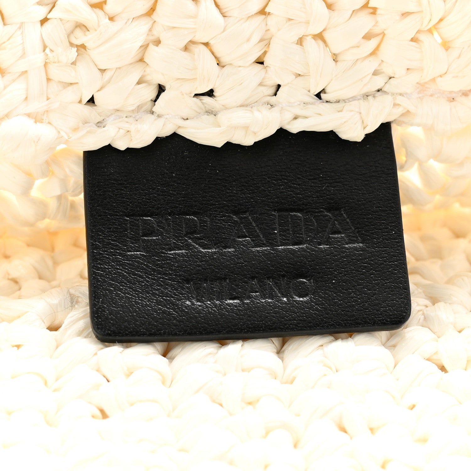 Prada Yarn Raffia Effect Crochet Embroidered Large Logo Tote White 6 of 11