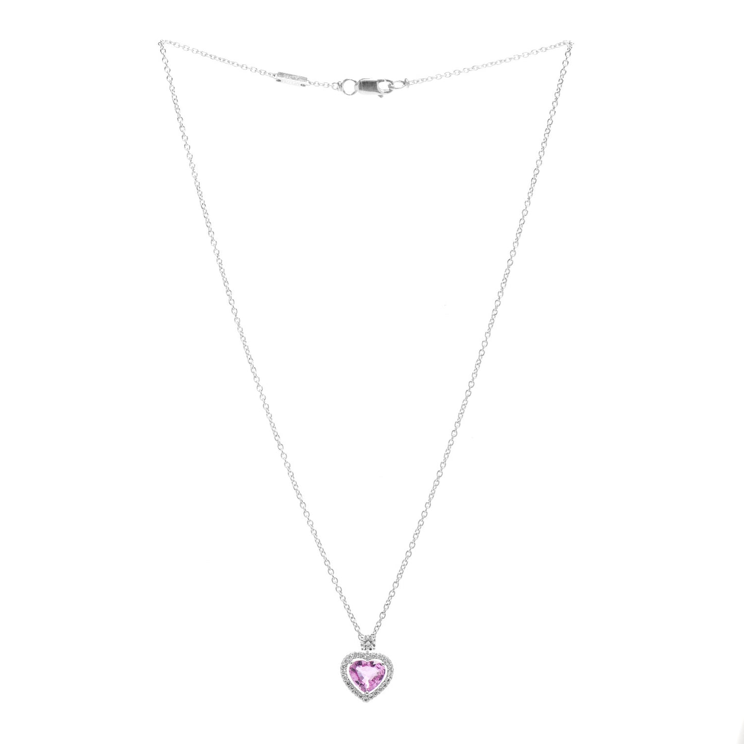 18K White Gold Diamond Pink Sapphire Constellation Heart Pendant Necklace