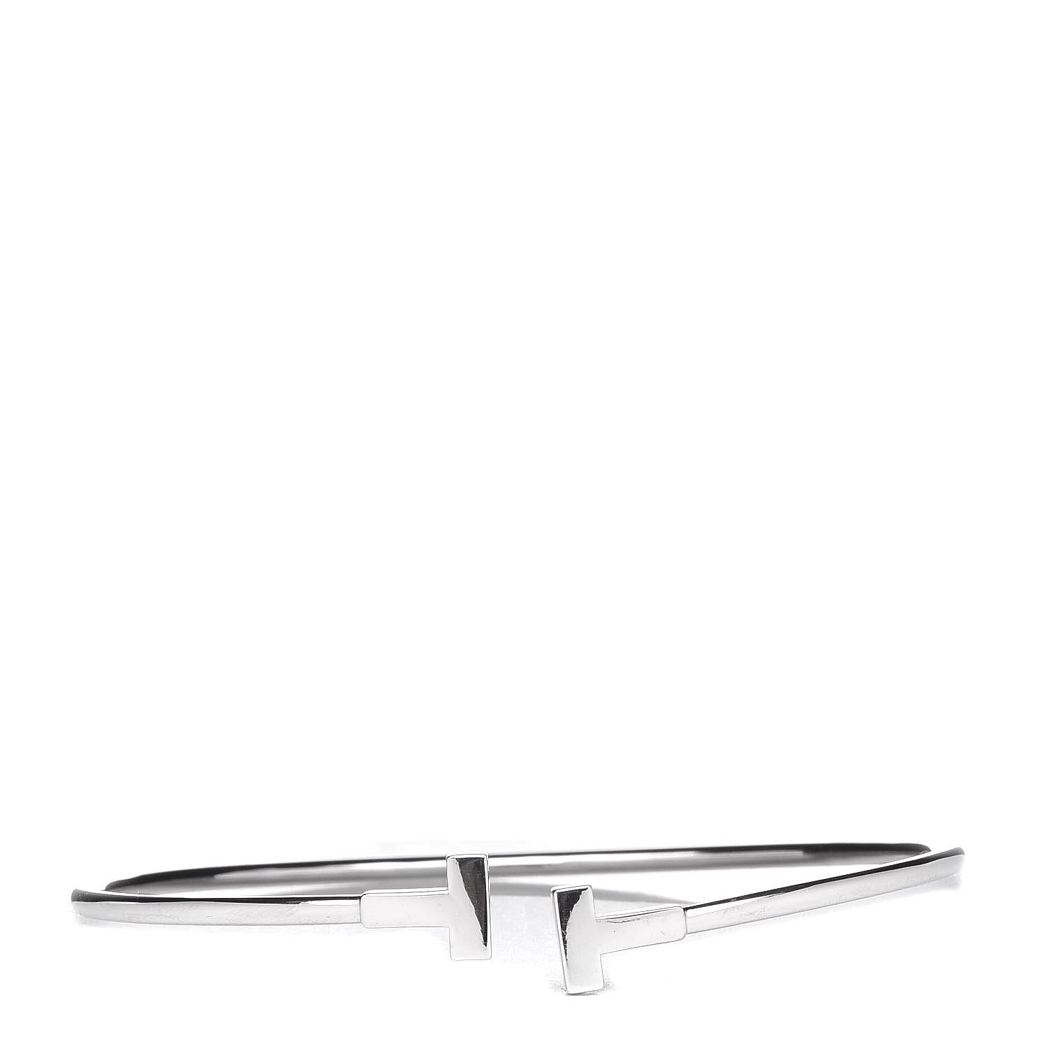 Tiffany 18K White Gold Narrow T Wire Bracelet 1 of 6