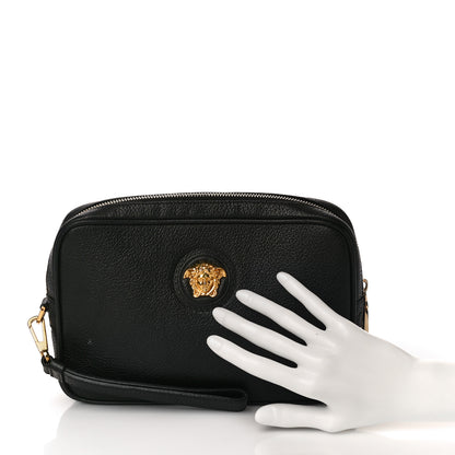 Versace Grained Calfskin Medusa Wristlet Pouch Black 2 of 10