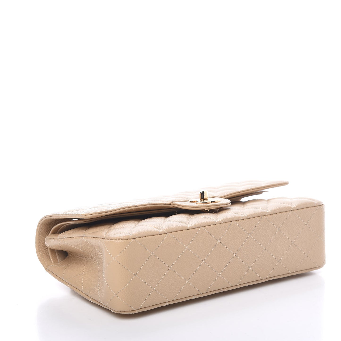 Caviar Quilted Medium Double Flap Light Beige