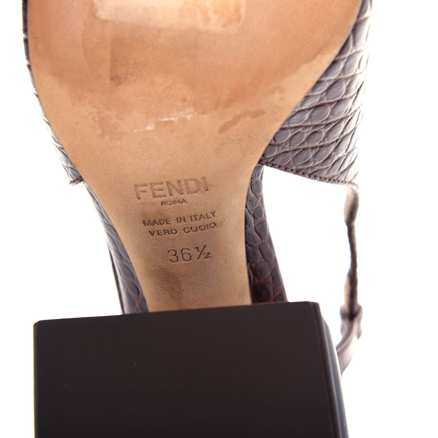 Calfskin Crocodile Embossed Promenade Slingback Loafer Pumps 36.5 Dark Brown