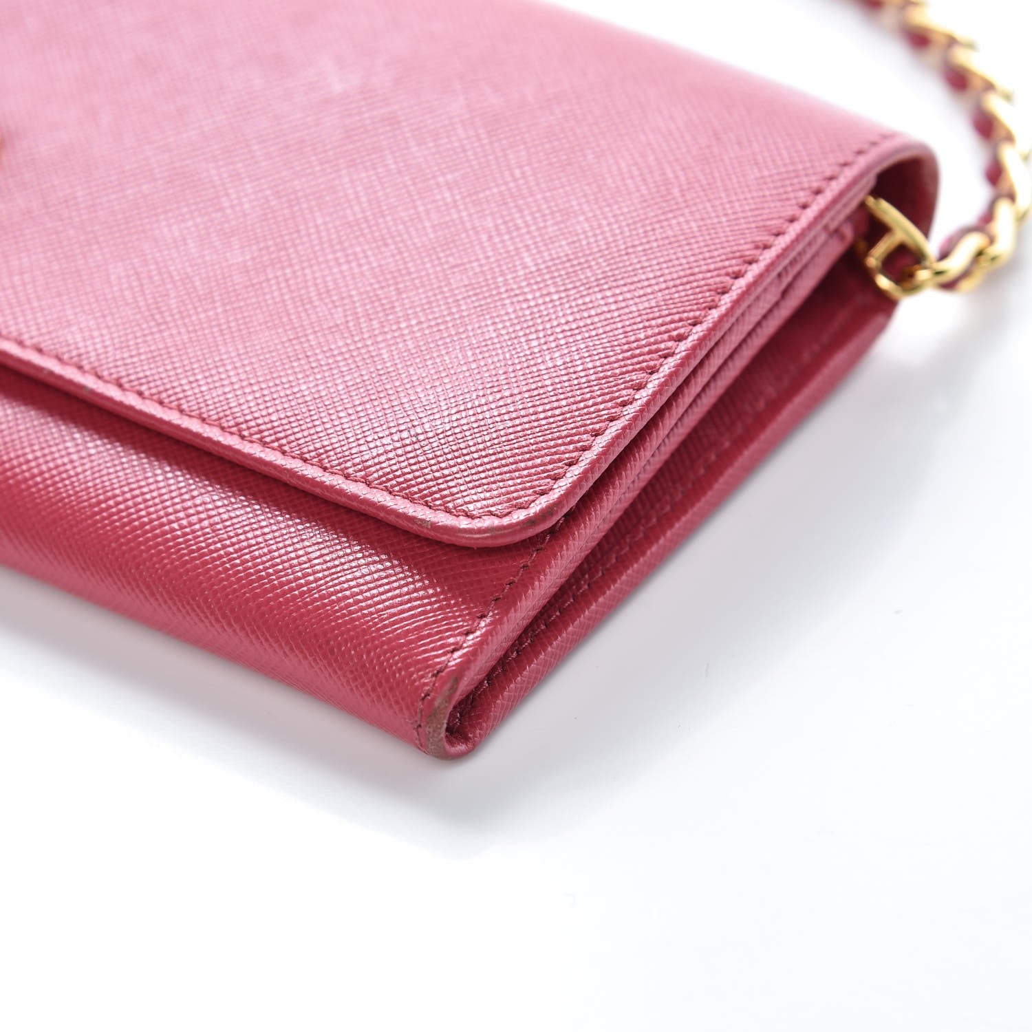 Prada Saffiano Metal Oro Chain Wallet Peonia 10 of 14