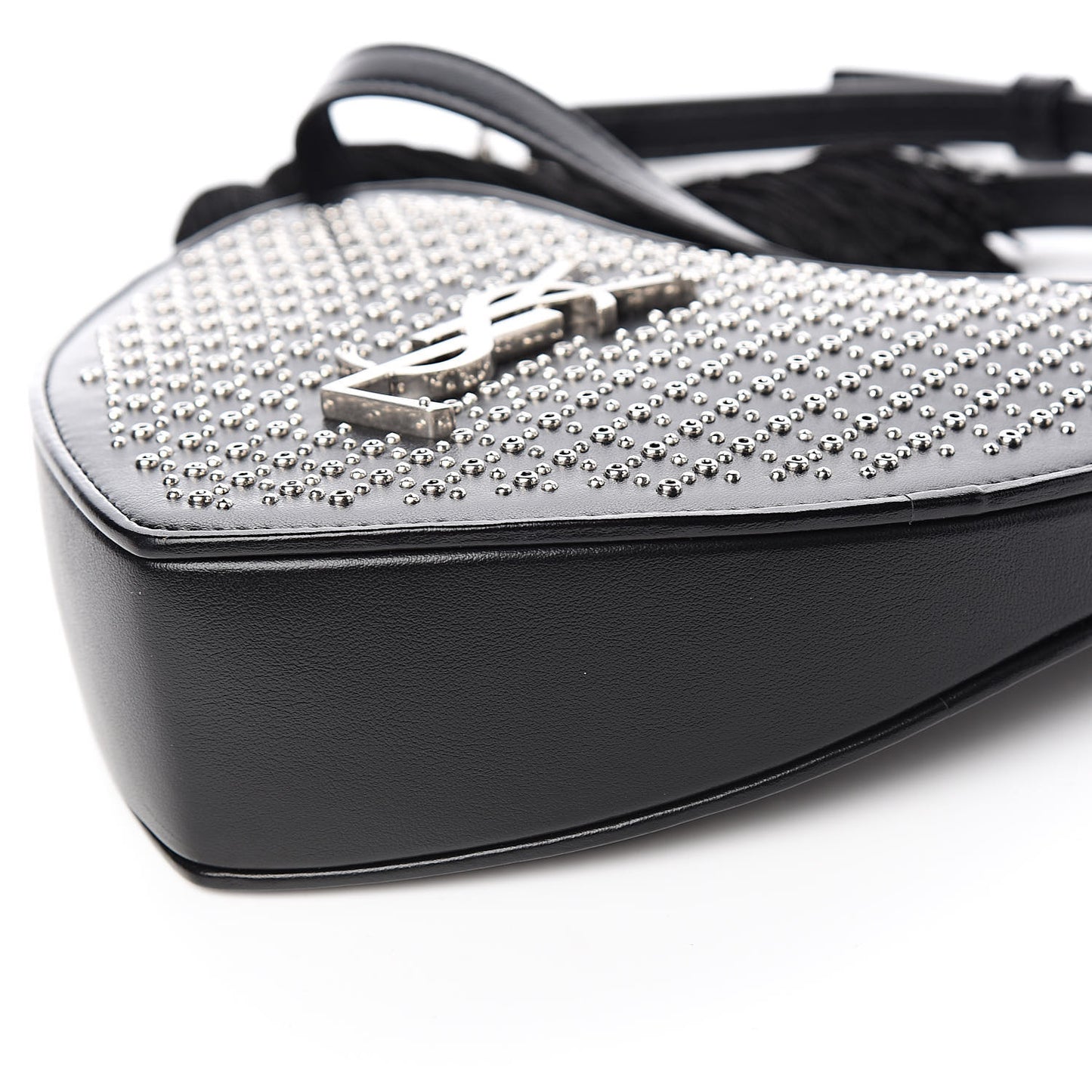 Calfskin Studded Monogram Heart Shoulder Bag Black