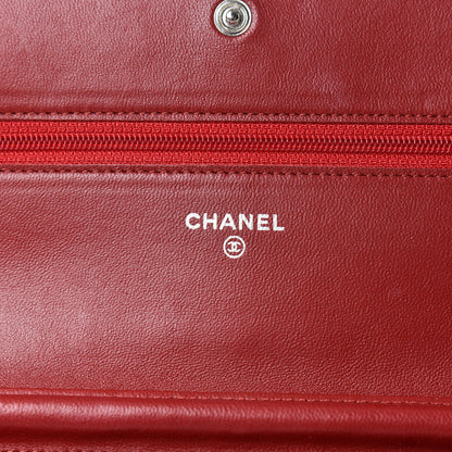 Chanel Lambskin Camellia Embossed Wallet On Chain WOC Red 6 of 9