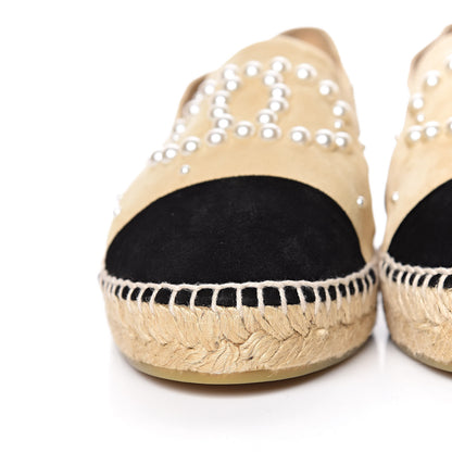 Chanel Suede Pearl CC Espadrilles 42 Beige Black 10 of 14