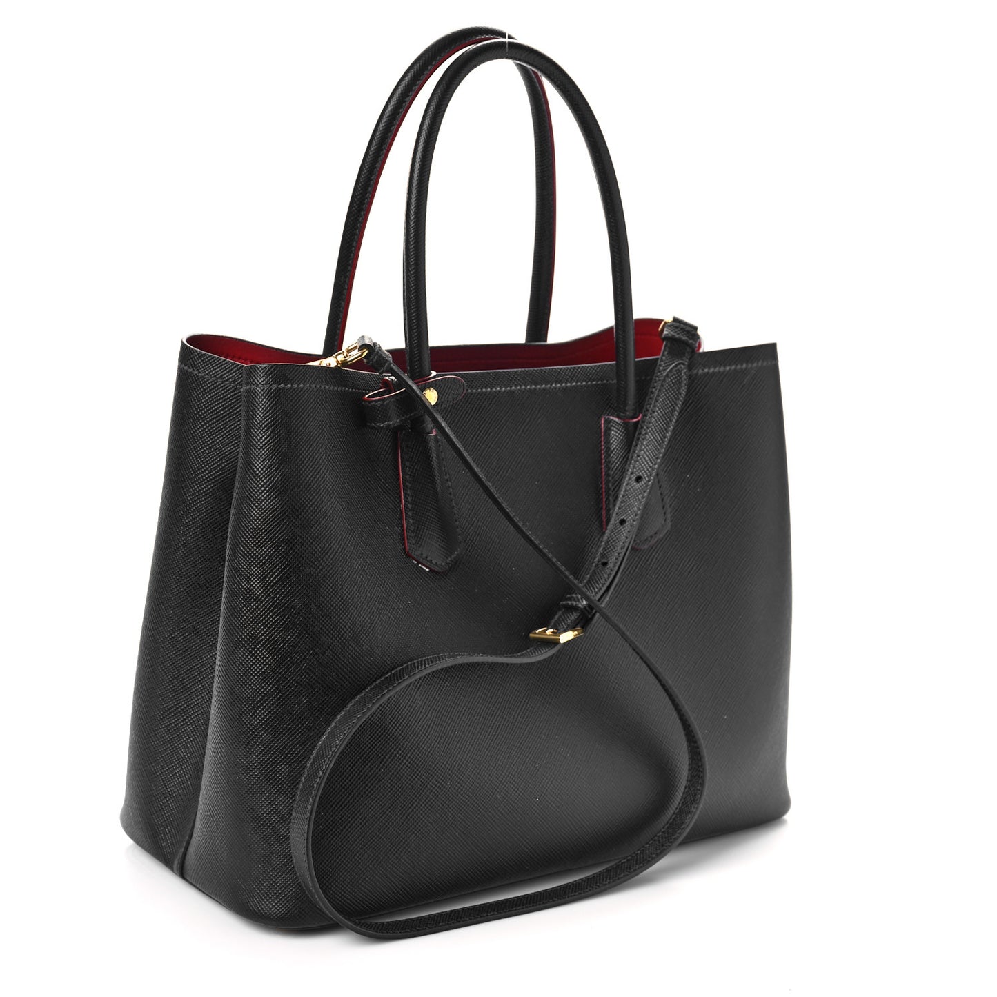 Saffiano Cuir Medium Double Bag Black Ciliegia