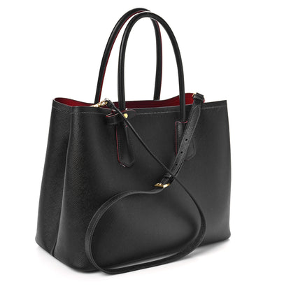 Prada Saffiano Cuir Medium Double Bag Black Ciliegia 2 of 13