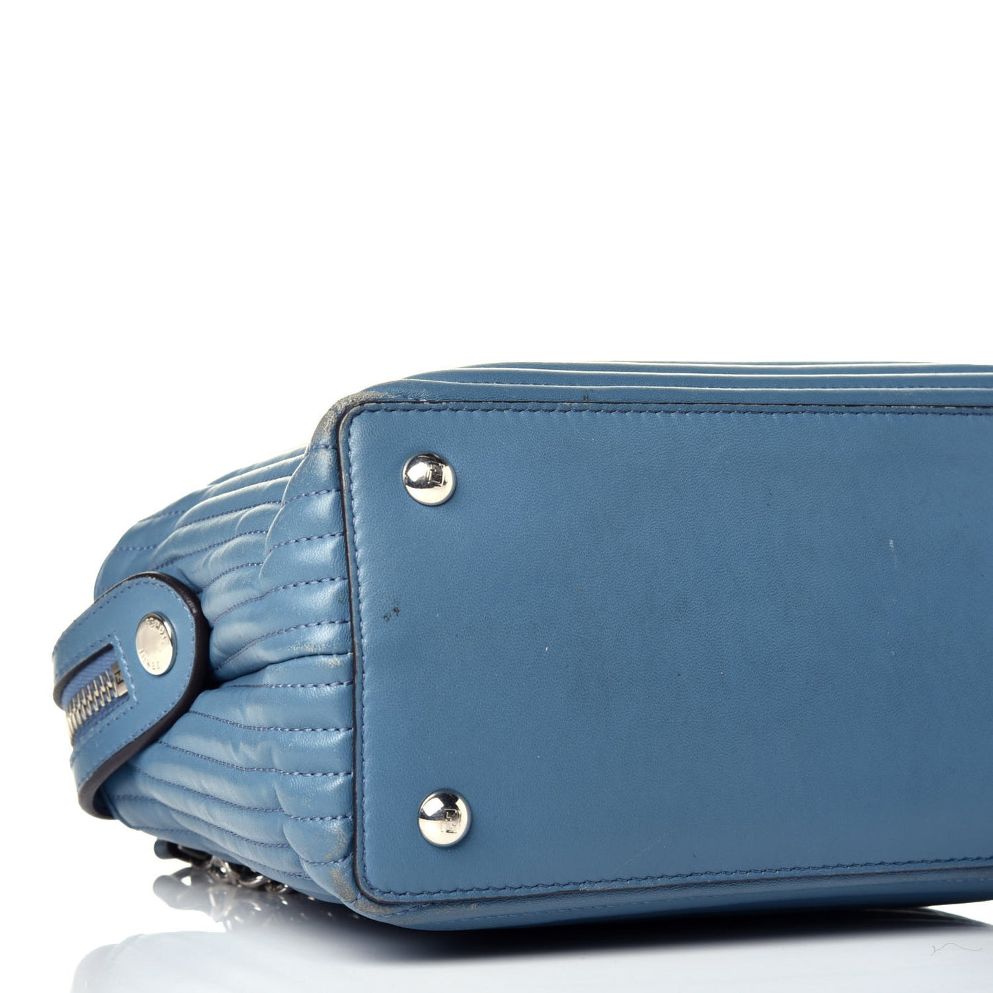 Shiny Nappa Trapuntata Small DotCom Click Top Handle Chain Satchel Blue