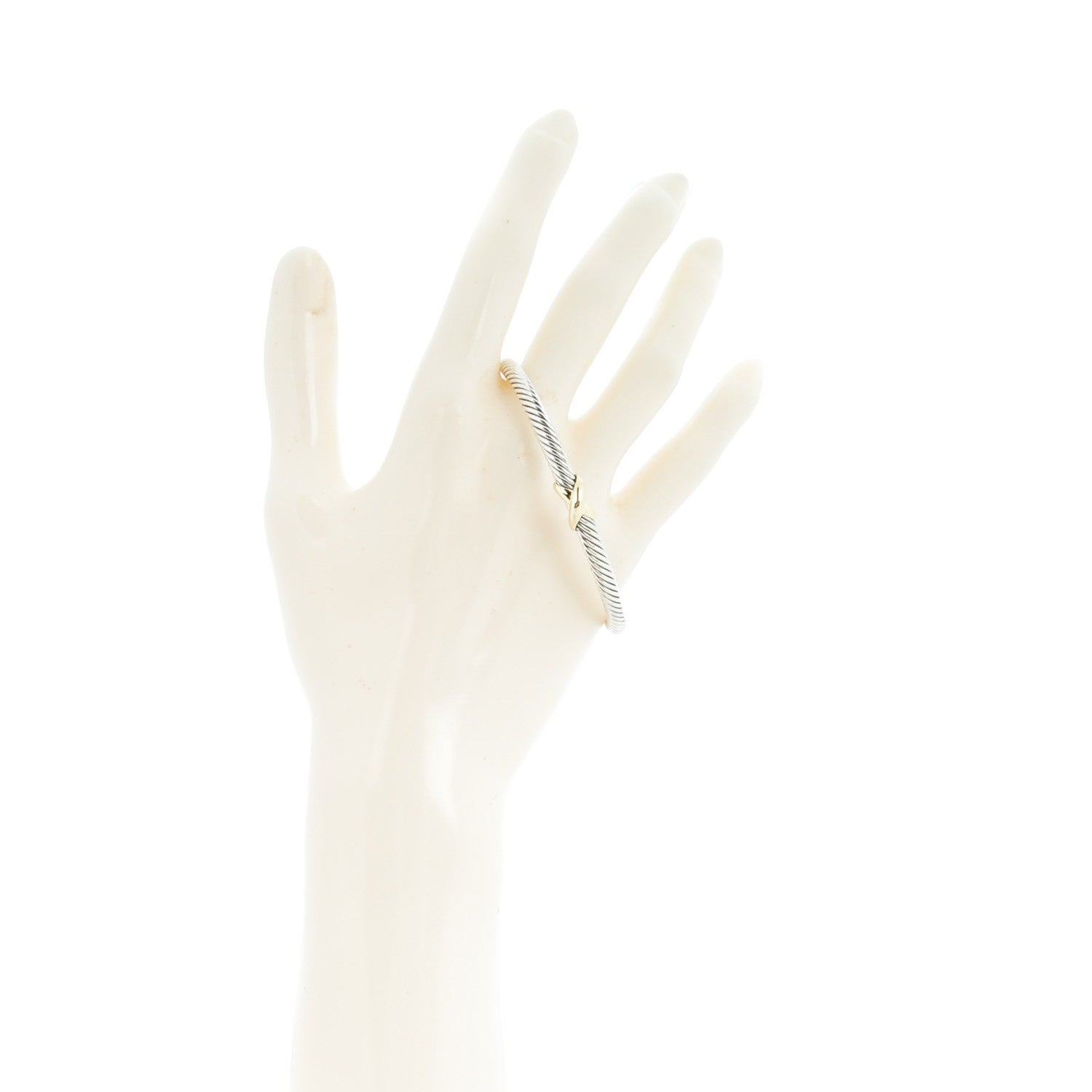 David Yurman Sterling Silver 18K Yellow Gold 4mm X Station Cable Bracelet 2 of 5