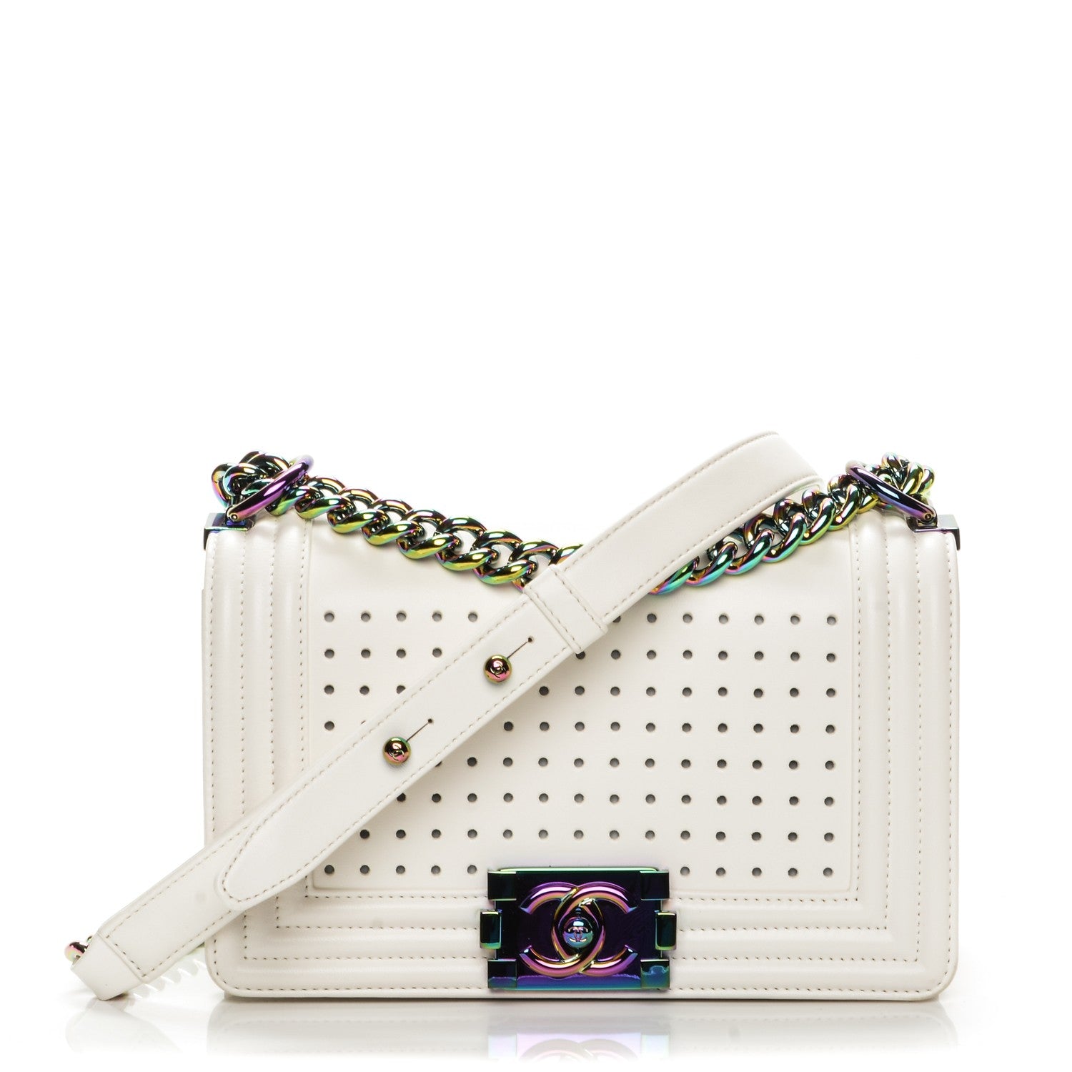 Chanel Lambskin LED Iridescent Metal Small Boy Flap White Multicolor 3 of 12