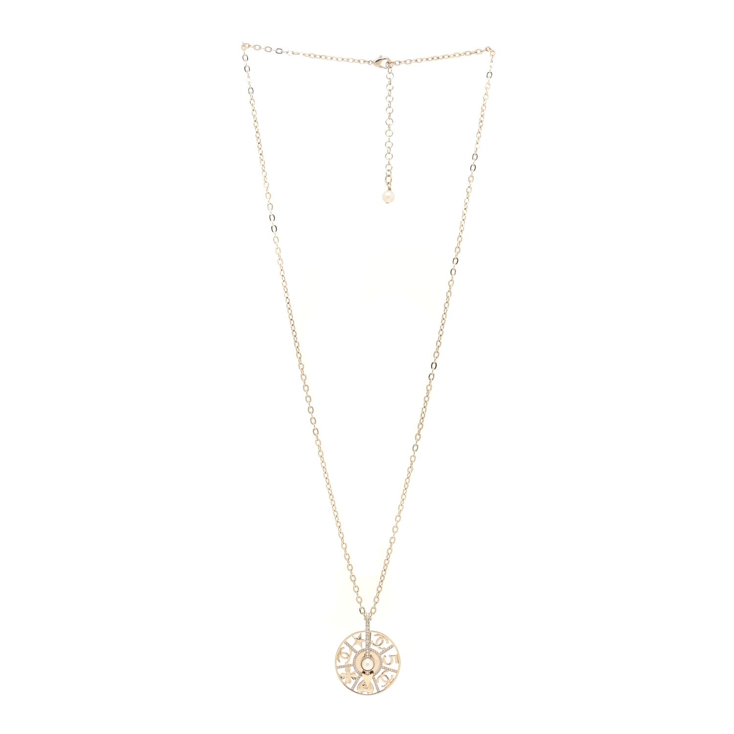 Chanel Crystal CC Lucky Charms Pendant Necklace Gold 3 of 5