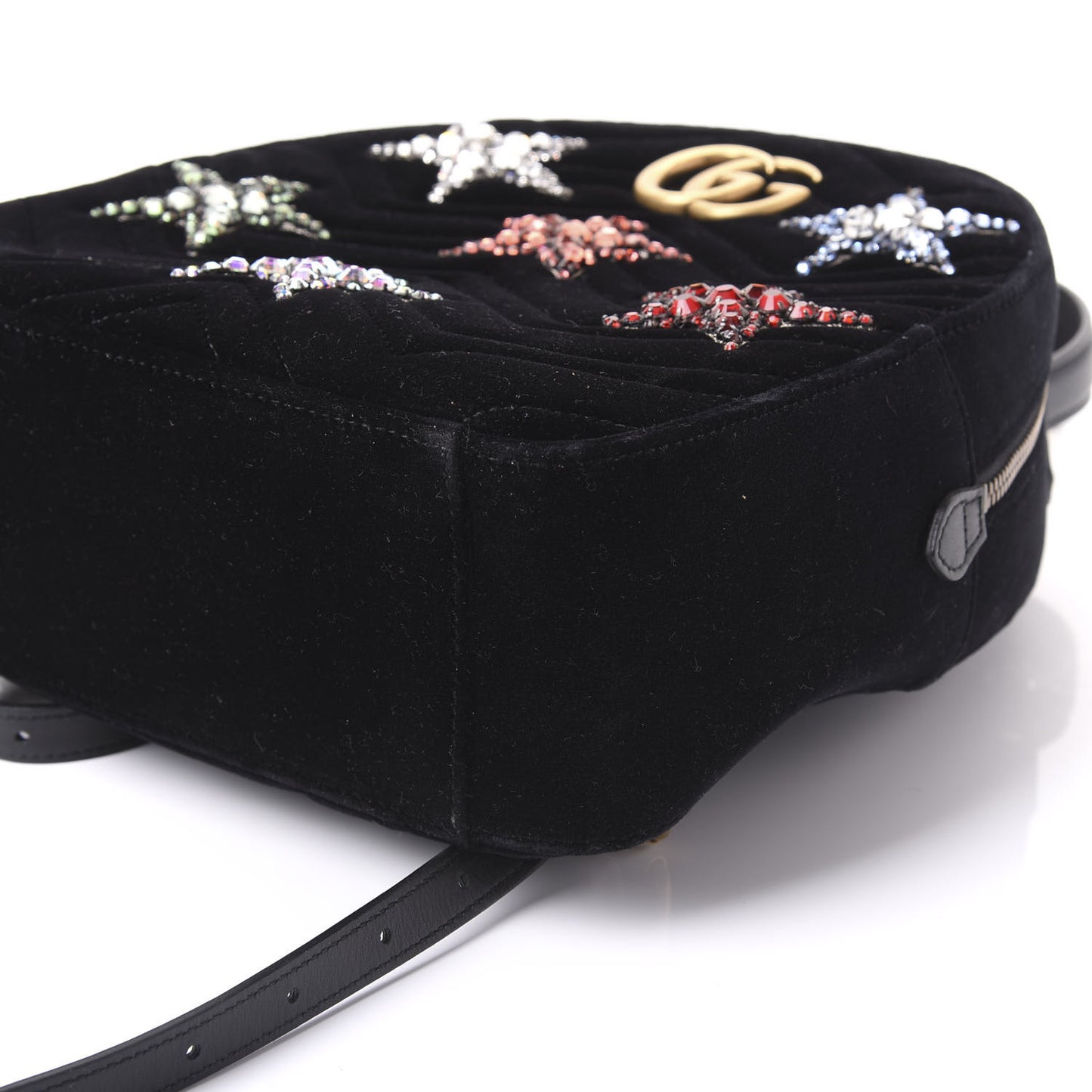 Velvet Matelasse Crystal Star Embroidered GG Marmont Dome Backpack Black