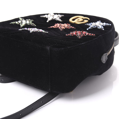 Gucci Velvet Matelasse Crystal Star Embroidered GG Marmont Dome Backpack Black 6 of 9