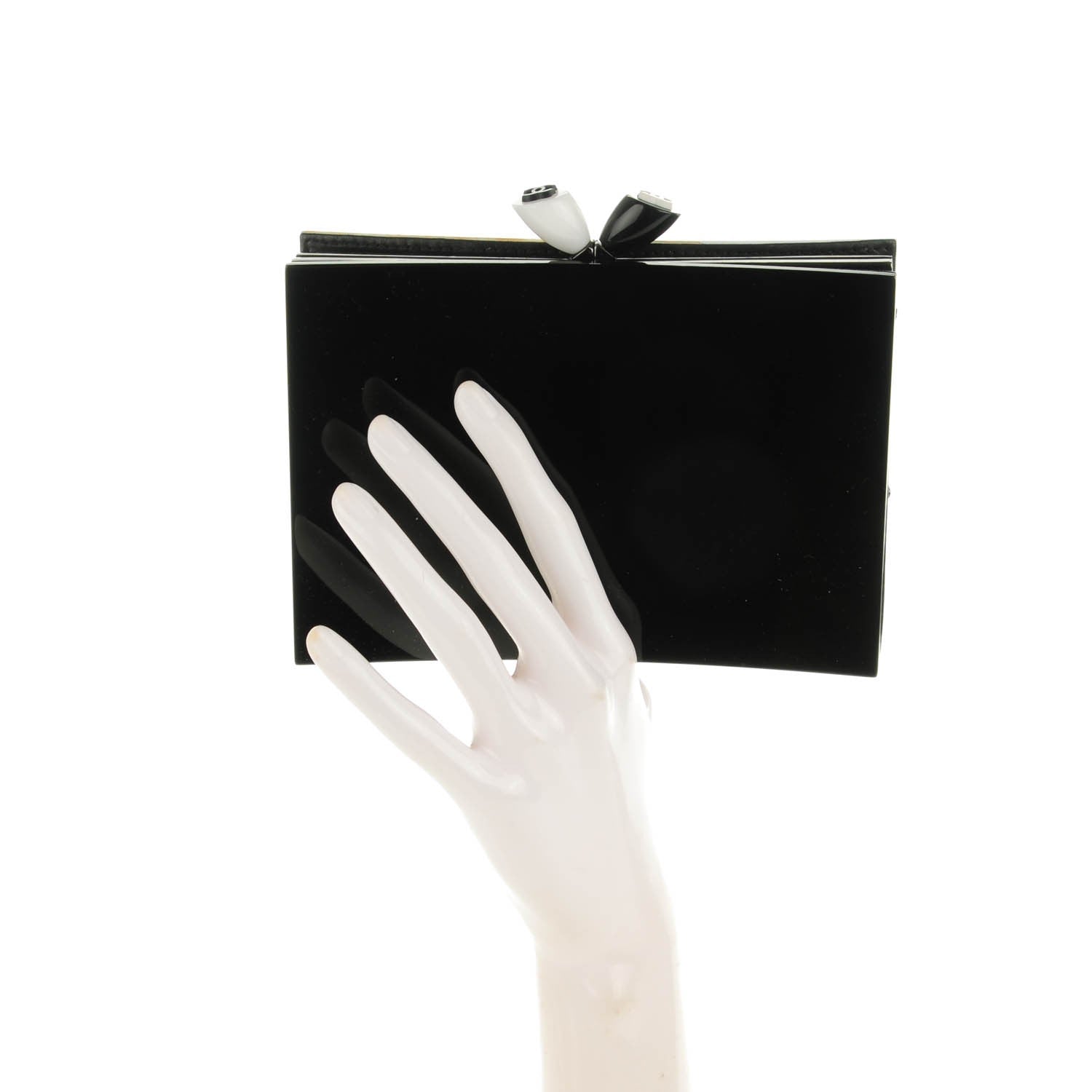 Chanel Acrylic Frame Clutch Black White 2 of 7