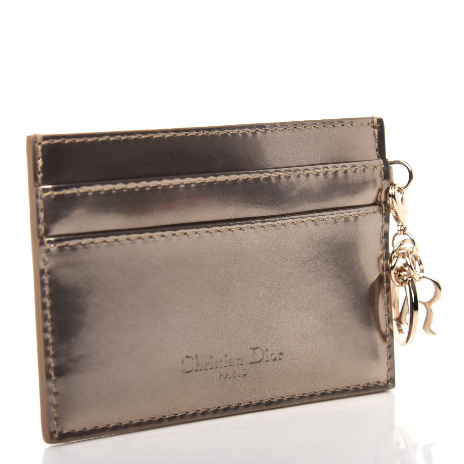 Christian Dior Metallic Patent Micro-Cannage Lady Dior Card Holder Gold 3 of 6